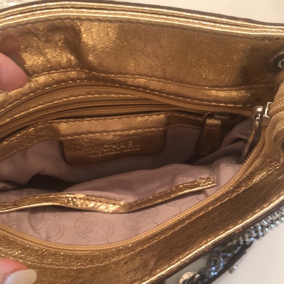 Michael Kors Gold Leather Chain Shoulder Bag New - Picture 5 of 5